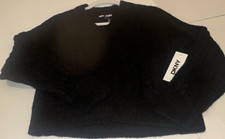DKNY JEANS Black Cable-Knit V-Neck Long Sleeve Pullover Sweater XS