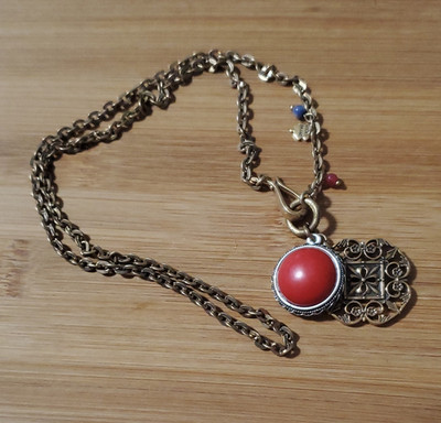 Lucky Brand Silver Tone Metal Cable Chain Round Charm Pendant Necklace Signed
