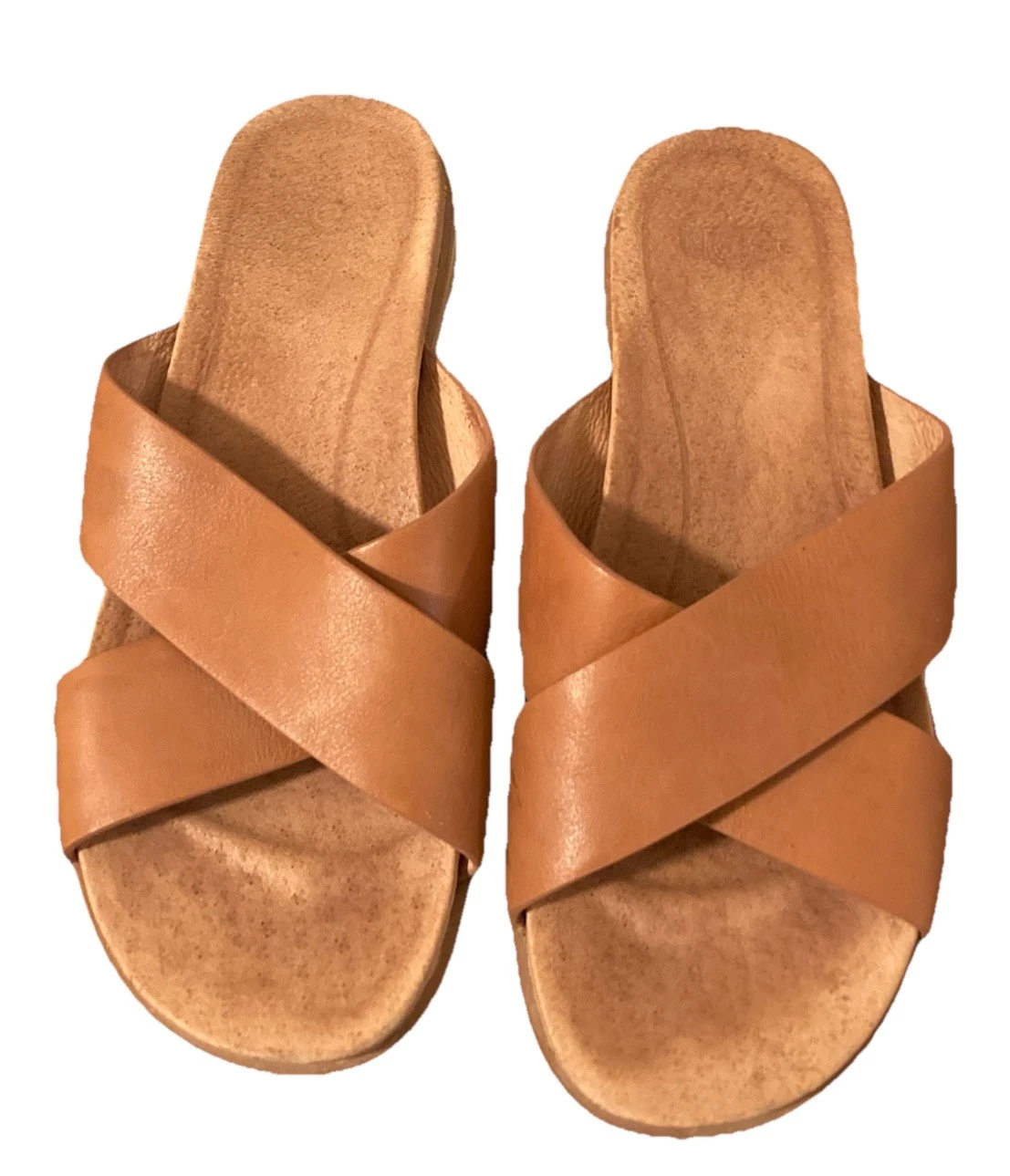 Sandali UGG Kari pelle marrone marrone marrone naturale cinturino incrociato zeppa scorrevole taglia 6