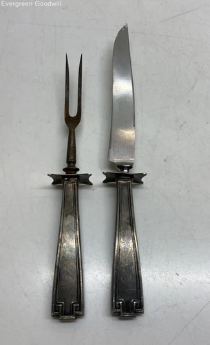 Gorham Etruscan Sterling Silver Handle Carving Fork and Knife 255 Grams