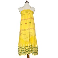 Kopal Women's Yellow Boho Striped Tiered Midi Dress Size Medium