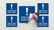 100mm Fire Door Keep Shut Stickers (6 Pack) Blue Mandatory Safety Vinyl Signs IS