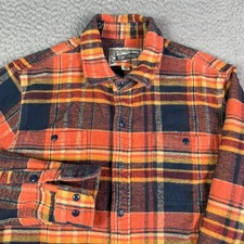 Schott Bros Flannel Shirt Mens Medium Orange Plaid Button Pockets Work