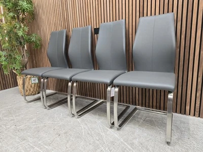 4x India Faux Leather Grey Dining Chairs With Brushed Steel Legs RRP-£720 - Image 1 of 4