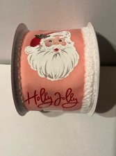 2 1/2  x 20Ft Wired EDGE Ribbon. Pink REd White With Santa For Christmas,