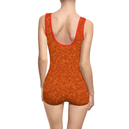 Swimsuit Orange Digital Camo Vintage Women's Bathing Suit, Retro Swimwear, - Picture 11 of 41