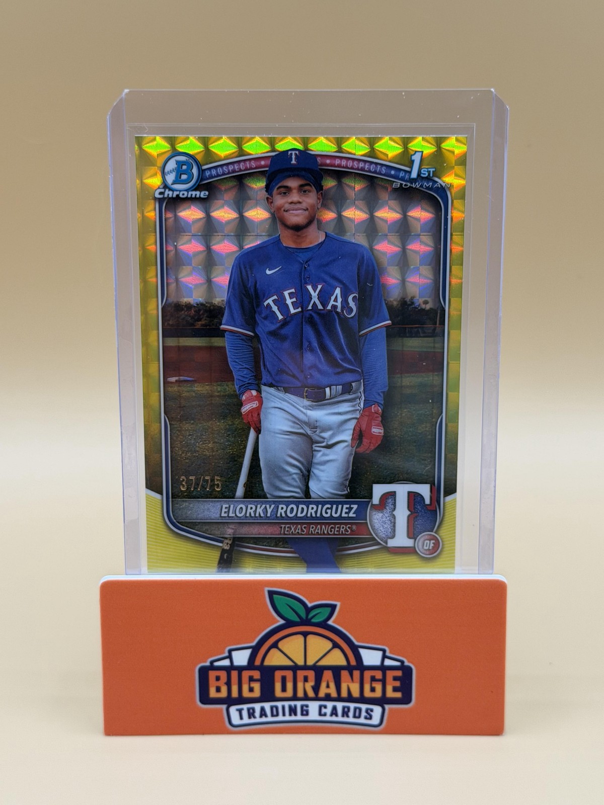 2025 Bowman Chrome Prospect Yellow Geometric /75 1st Bowman - Elorky Rodriguez