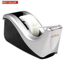 Stylish Silver and Black Desktop Tape Dispenser - Manual Operation, 6.25"