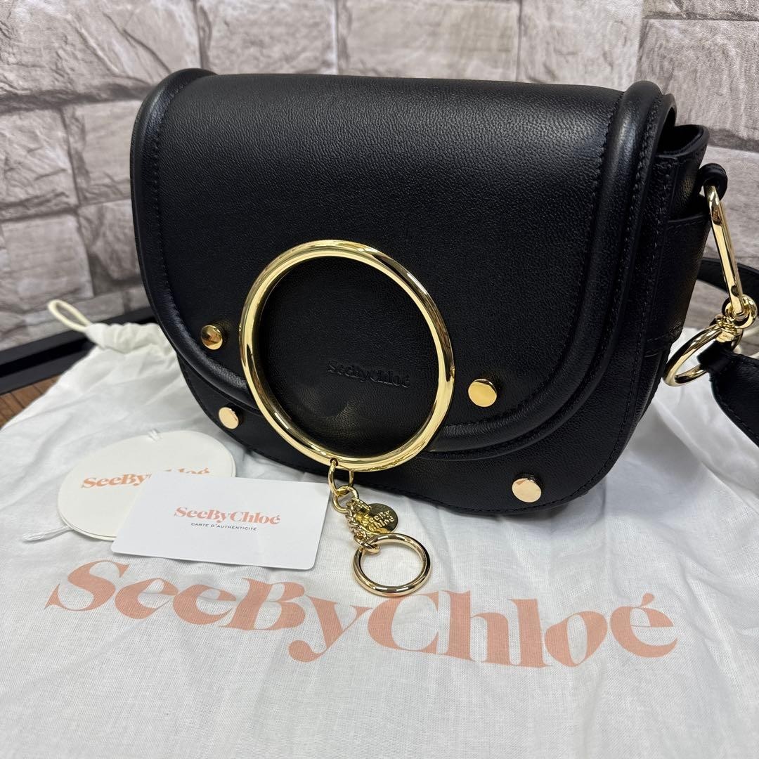 See By Chloe Leather Hana Mini Crossbody Shoulder Bag Black Gold Hardware Ring