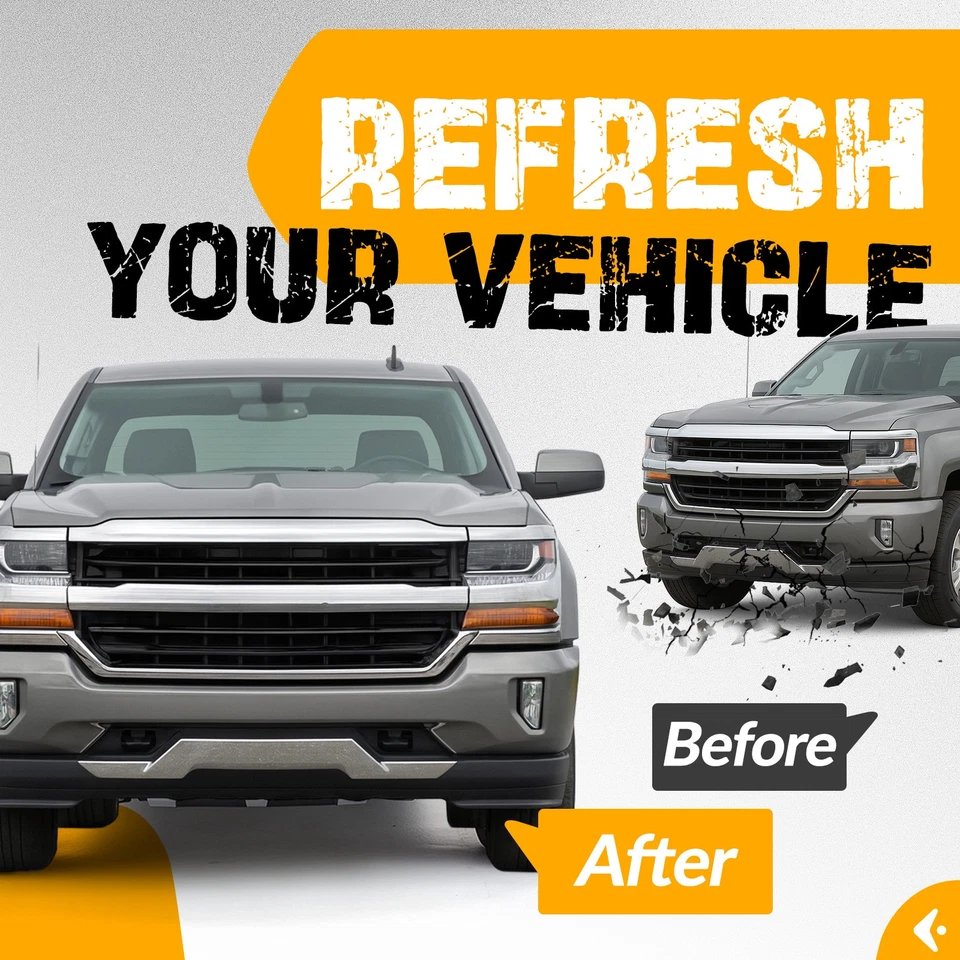 For Chevy Silverado 1500 2016-2019 Black Front Bumper Valance &Chrome Skid Plate - Image 4 of 4