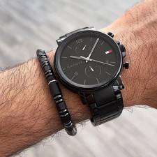 Image of TOMMY HILFIGER MENS WATCH 1710414 STAINLESS STEEL BLACK STRAP BLACK DIAL GENUINE