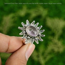 Halloween Sale African Amethyst Stone 925 Silver Flower Stackable Ring Jewelry