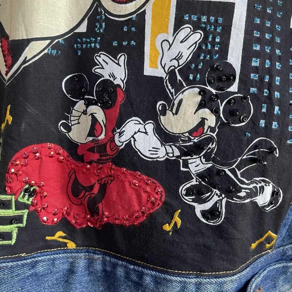 Винтажная романтическая джинсовая куртка на крыше 90-х Disney Mickey & Minnie XL - Изображение 3 из 4