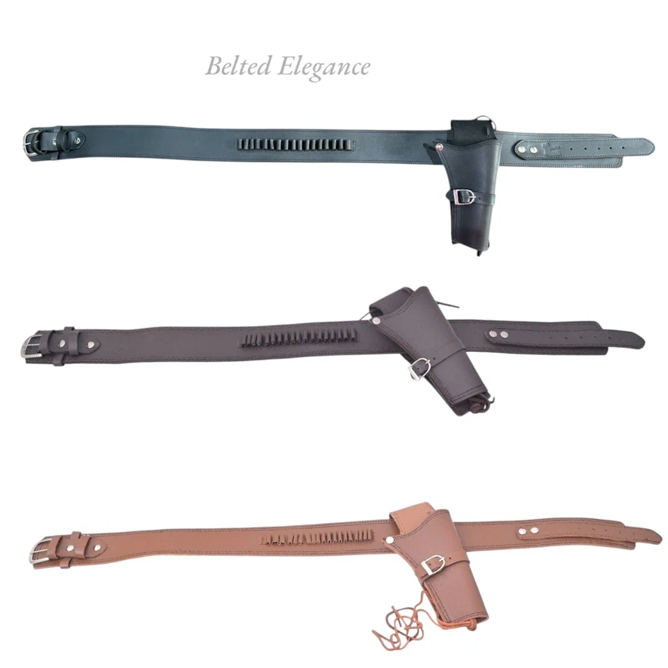 Cowboy Western Revolver Single Gun Holster Belt Black, Brown&Tan Genuine Leather - Image 3 of 4
