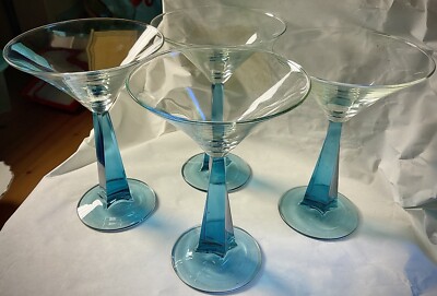 4 Saphir Martini Glasses Square Stemmed Tapered Bombay Martini 6oz Filled To Top
