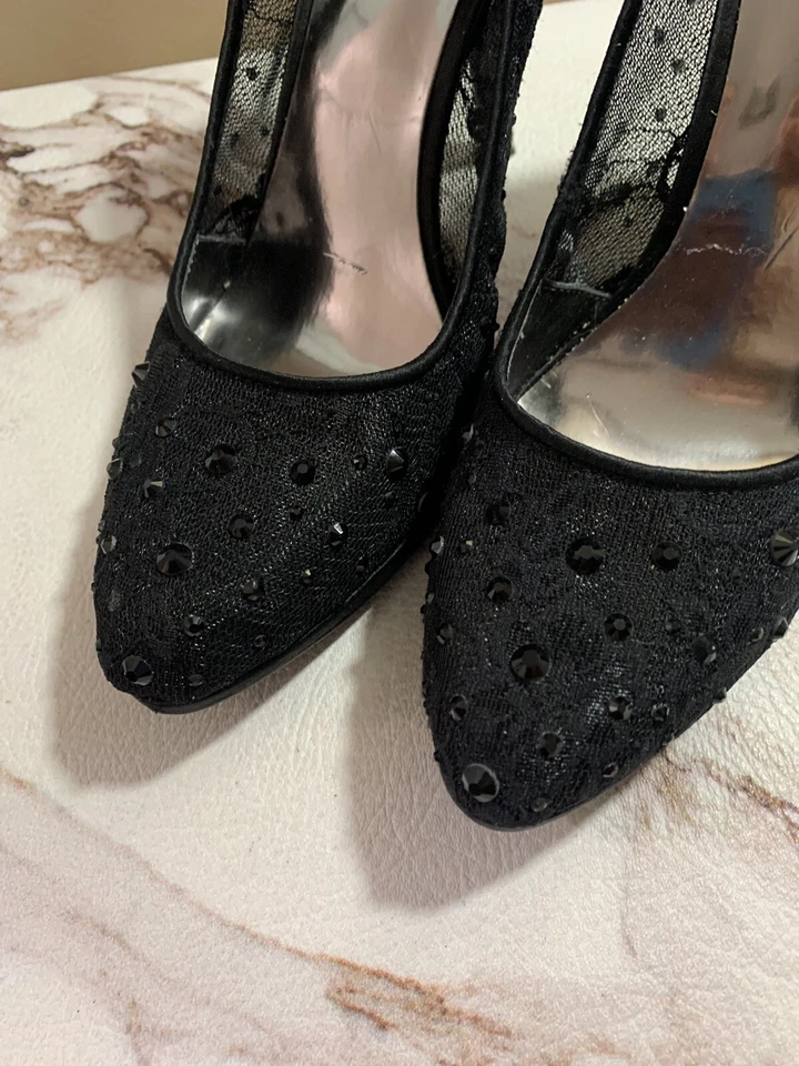 BOMBA TACÓN MALLA ADORNADO NEGRO MUJER NINE WEST TALLA 7.5 Foto 3 de 4