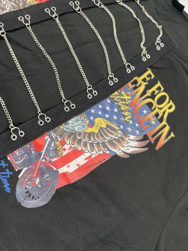 SHEIN SXY Eagle & Letter Graphic Hook And Eye Chain Detail Tee Size XS - Picture 2 of 16