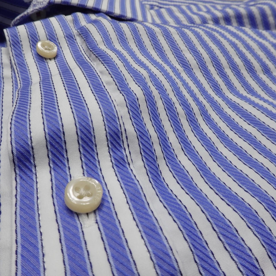 Camisa social masculina Ted Baker Endurance L 16,5 listra texturizada azul punhos franceses - Imagem 3 de 4