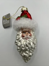 RAZ-Jolly Santa Claus Glass Christmas Tree Ornament New 5”