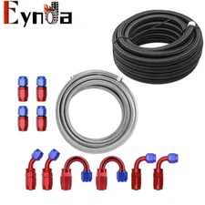 6AN 8AN 10AN 10/20ft Braided PTFE E85 Oil Fuel Hose Line w/ Hose End Fitting Kit