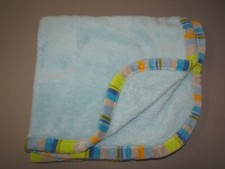 Blankets  and Beyond Baby Boy Blue Orange Green Stripe Edge Trim Lovey Fleece