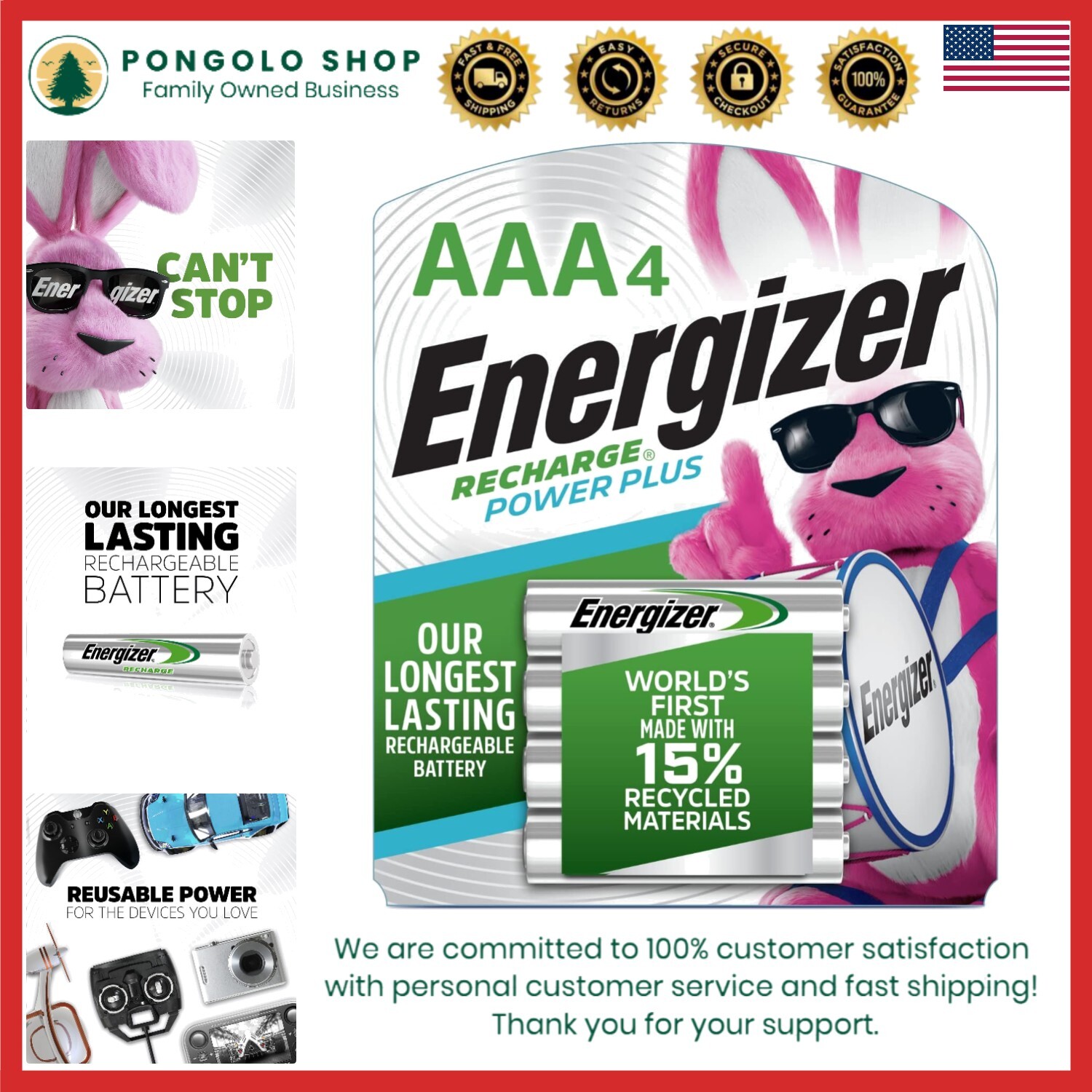 Environmentally Friendly Rechargeable AAA Batteries - 4-Pack with 5 Year Life-image
