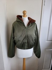 H&m Divided Bomber Jacket Size S Ladies Green Brown Reversible Puffer Quilted
