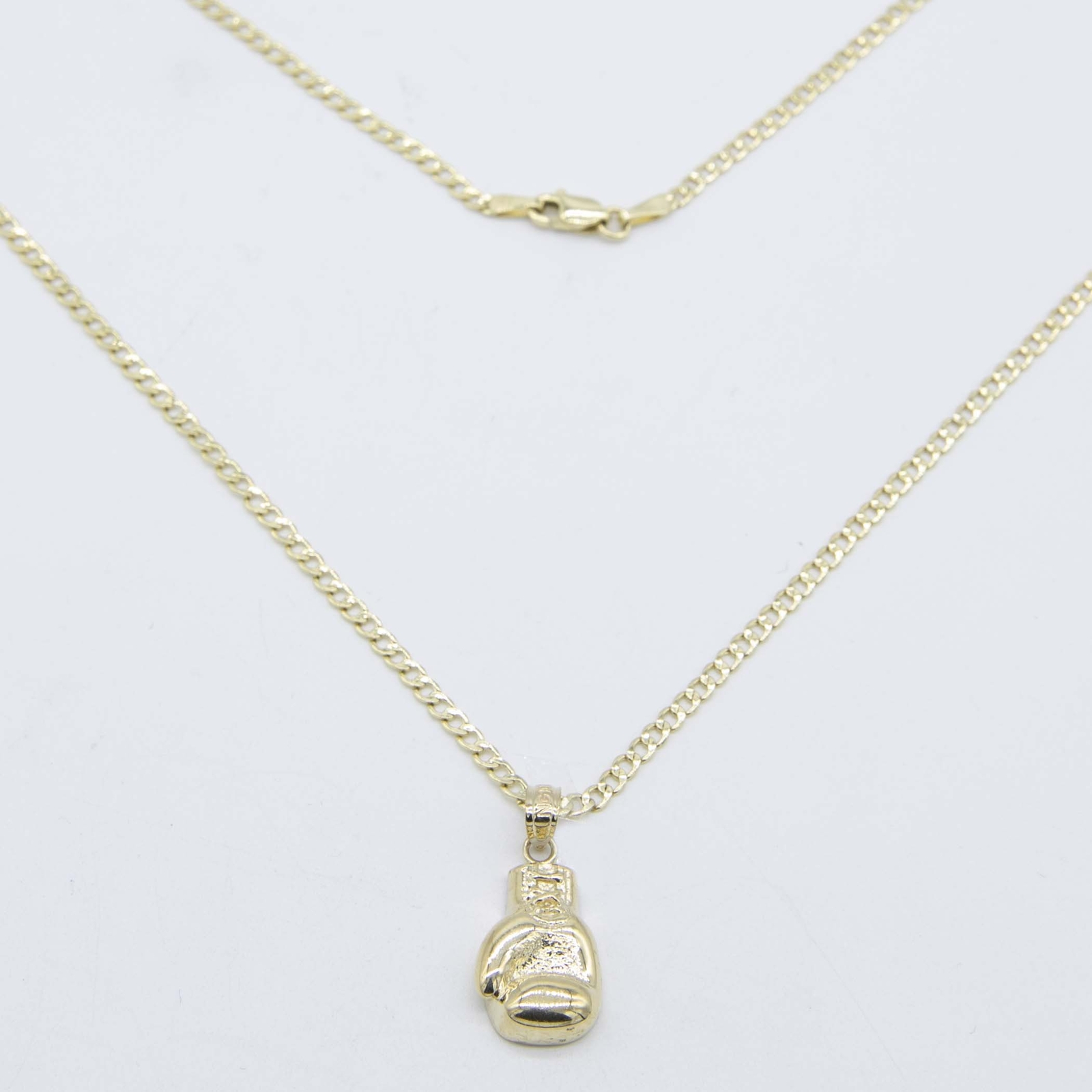 7/8" Shiny Boxing Glove Pendant & Chain Necklace Set Real 10K Yellow Gold