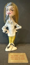 Kreiss Psycho Ceramics Beatnik “Beat Chick” Ceramic Figurine + Tag 1950’s Rare