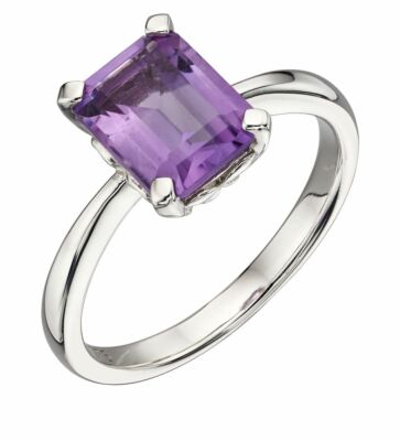 Designer - Elements Gold - 9ct Weißgold Smaragd Schliff Amethyst Ring GR564M