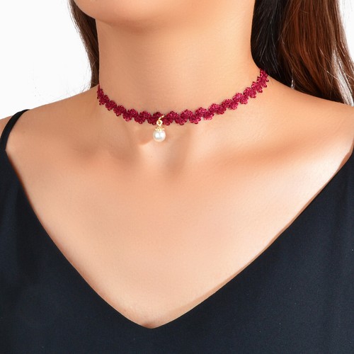 Retro 90s Pearl Beads Charm Winered 