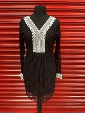 Laced Lined Black Dress V Neck Long Sleeves Size S (8/10) Brand New