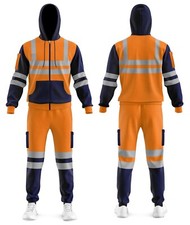 Mens Hi Vis Viz Hooded Zip Up Tracksuit Tracksuit High Visibility Hoodies Jogger