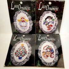 Lot 4 NEW Lace Ornament Cross Stitch Kits Christmas Design For the Needle Santa