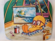 Warner Bros 1998 . Tweety Bird Beach Scene Mouse Pad . Sand, Lounge Chair  Sun 