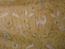 1 Yd New Cotton Fabric Dear Stella Woodland Animals Deer Rabbits Squirrel Yellow