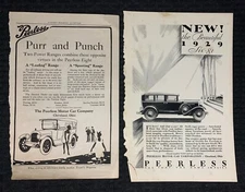 1929 PEERLESS MOTOR CAR CO. 6.5x10" Automotive Print Ad VG 4.0 Purr & Punch 2pgs