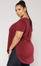 Fashion Nova Laid Back Tee Burgundy 1X Oversized Round Hem Side Slits