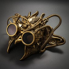 Gold Steampunk Festival Costume Halloween Devil Satan w/ Goggles Masquerade Mask