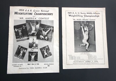 1950 & 1951 Mr. America Contest & A.A.U. Weightlifting Brochures York Barbell