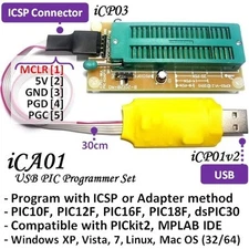 iCA01 USB Microchip PIC16F,18F Programmer Set (ICSP & Adapter) with PICkit2 SW