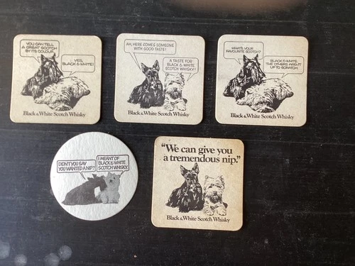 5 different Black & White  Scotch Whisky  Coasters,1980,s ,Australian Issue