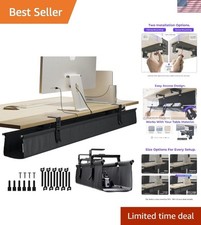 No Drill Under Desk Cable Management Tray 53.9" - Black Fabric Cable Managem...