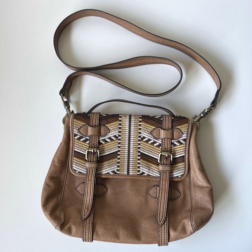 Cynthia Vincent Brown Woven Flap Crossbody Bag Boho Southwestern Purse