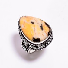 Natural Peanut Wood Jasper Large Gemstone 925 Sterling Silver Ring 7.5 US Gift