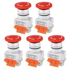 5Pack 22mm Mushroom Latching Emergency Stop Push Button Switch Red Red 1NO 1NC