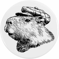 'Capybara Wearing Plaided Newsboy Cap' Button Pin Badges (BB059109)