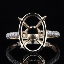 11x16mm Oval Semi Mount Ring 925 Sterling Silver Pave CZ Women Engagement Ring