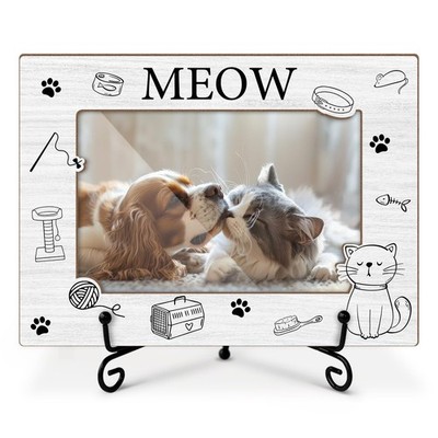 Cat Picture Frame Meow Print Design, Memorial Gifts for Pet Owner, 4x6 Photos...