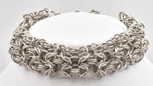 Vintage Sterling Silver wide multi ring woven wheat Style Ladies bracelet 7.5"